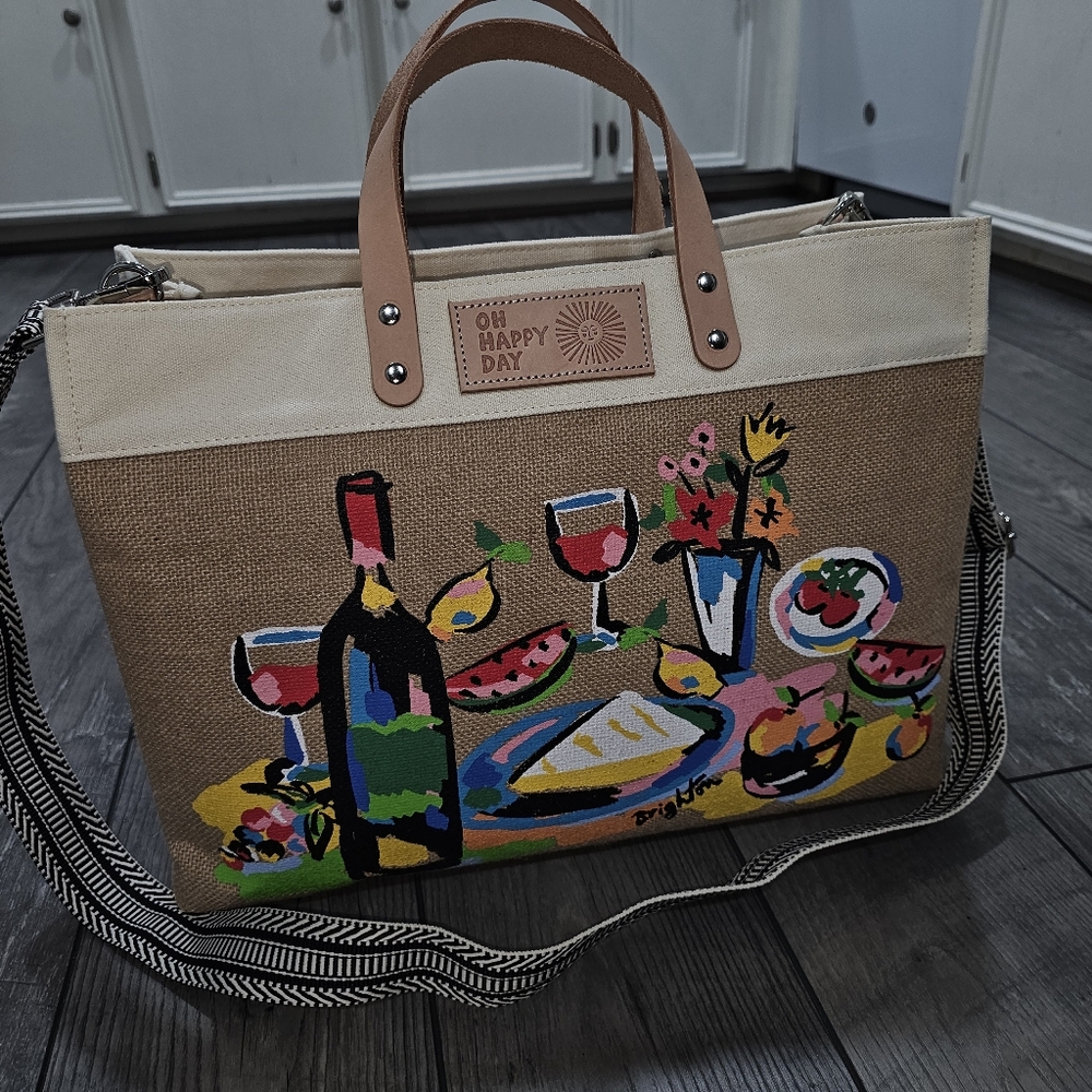 Brighton XL EAST/WEST Burlap & Leather Tote
